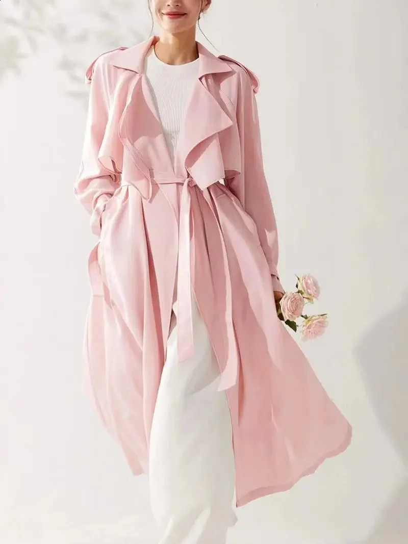 Pink Early Spring High end Super Beautiful Medium to Long Thin and Hanging Windbreaker Jacket Women Style 250526