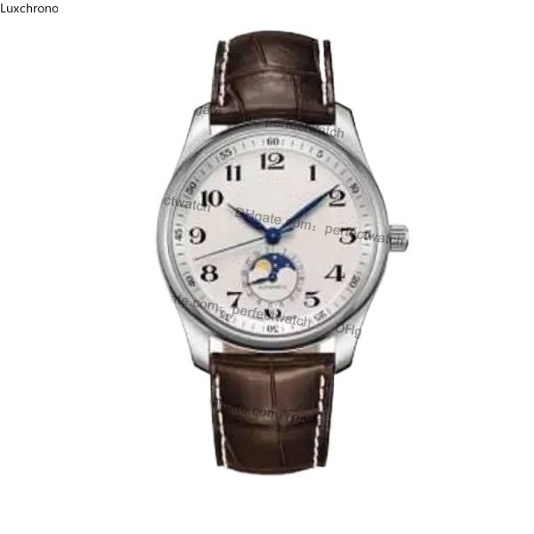 Montre homme classique de haute qualité montres automatiques mécaniques pour hommes cadran blanc bracelet en cuir marron