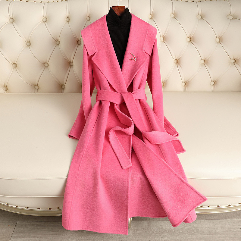 D3535 New autumn and winter double-faced wool coat for women with lace-up slim fit and luxurious feel