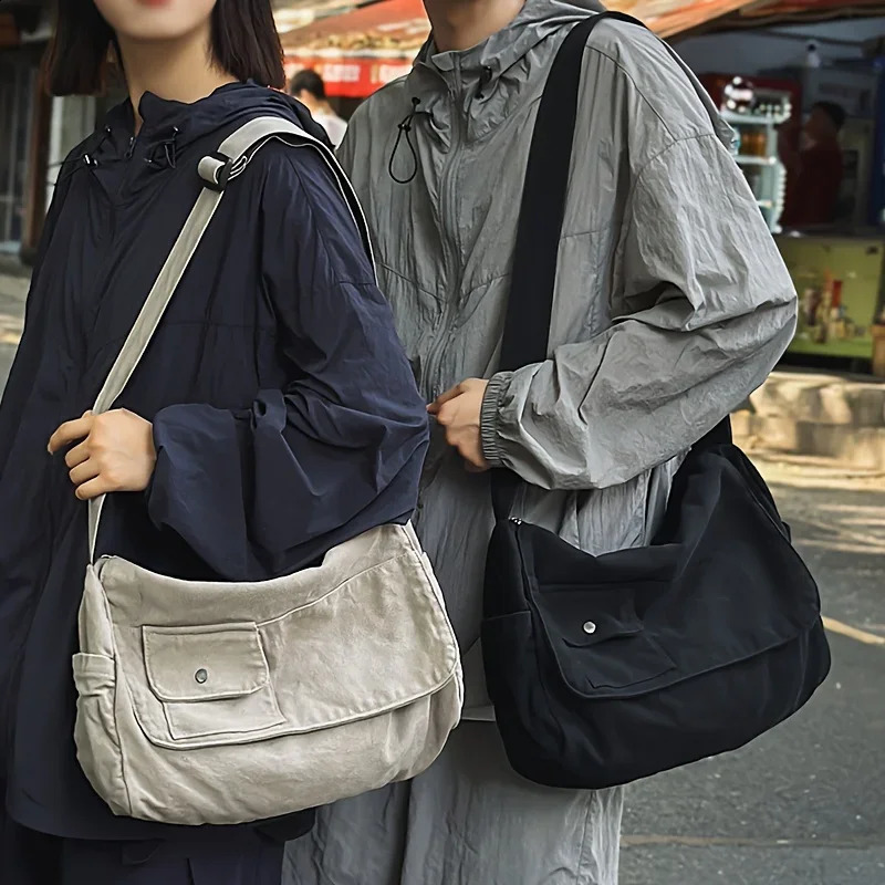 Casual Canvas Messenger Bag Versatile Flip Large Capacity Shoulder Book Bags For Student Adjustable Crossbody bags For Men Women 250809