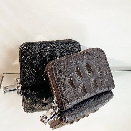 Vintage Blue PU Leather Card Holder Wallet, Men's Pocket Wallet with Zipper Coin Pocket, Embossed Crocodile Texture, Cylindrical Hollow-Out Design,