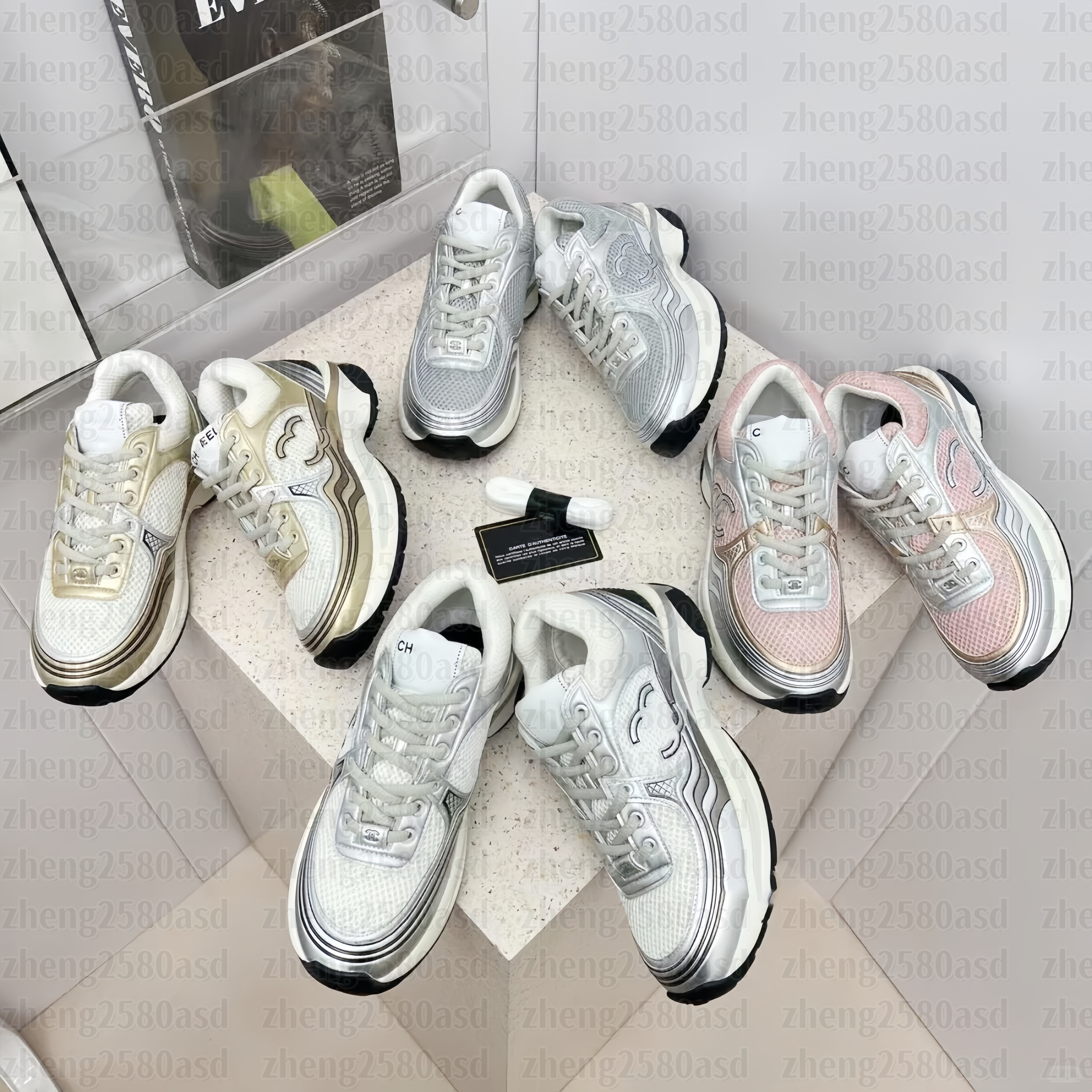 Fashion Gold silver leather Womens sneaker Designer Casual Shoe Luxury track Tennis Run Platform Shoe Lady brand canvas tweed outdoor Loafer trainer