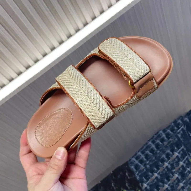 Designer sandals Genuine Leather luxury sandals stripe slipper sthick soled flat shoes with Velcro summer shoemaker letters outdoor casual shoes-image-999756976
