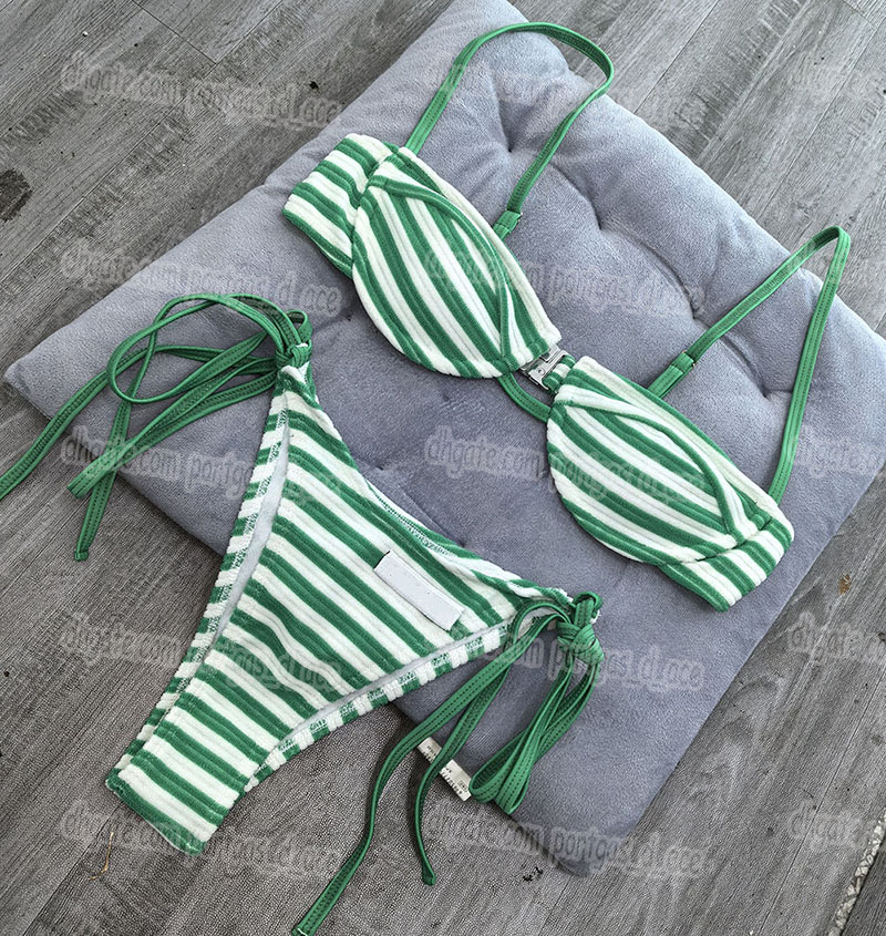 Designer Striped Beach Bra Briefs Set Brand Women Sexy Halter Cup Up Bikinis Swimsuit Luxury Summer Pool Party Tankinis Swimwear-image-598672967