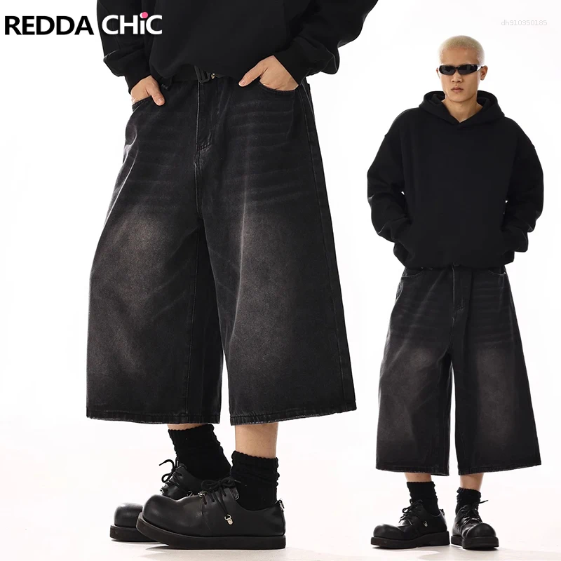 Men's Jeans REDDACHiC Plus Size Jorts Black Whiskers Cleanfit Wide Leg Casual Short Pants Hip Hop Skater Retro Summer Clothes