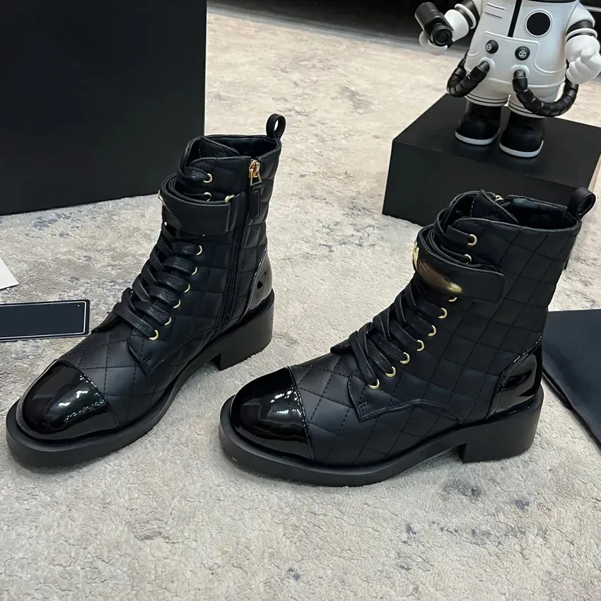 Fashion Women Boots High Quality Leather Ankle Woman Black Colored Round Head Thick Sole Elevated Elastic Martin Boots Lace Up Shoes Adjustable Z-image-904644766