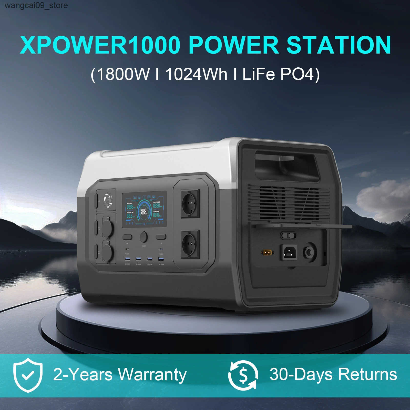 Portable Power Station 1800W 1024WH Camping LiFeP04 Battery Solar Generator 110v / 220V AC Socket U Function for Home Outdoor R250530-image-1059838063