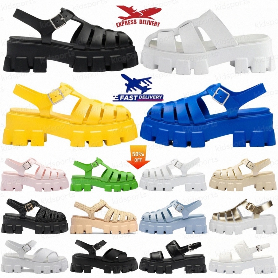 designer Monolith Foam 55mm sandals women thick-soled sandal Triangle Straw Weave Slippers Black White Alabaster Pink Light Blue Flat HkBzz#-image-923254671