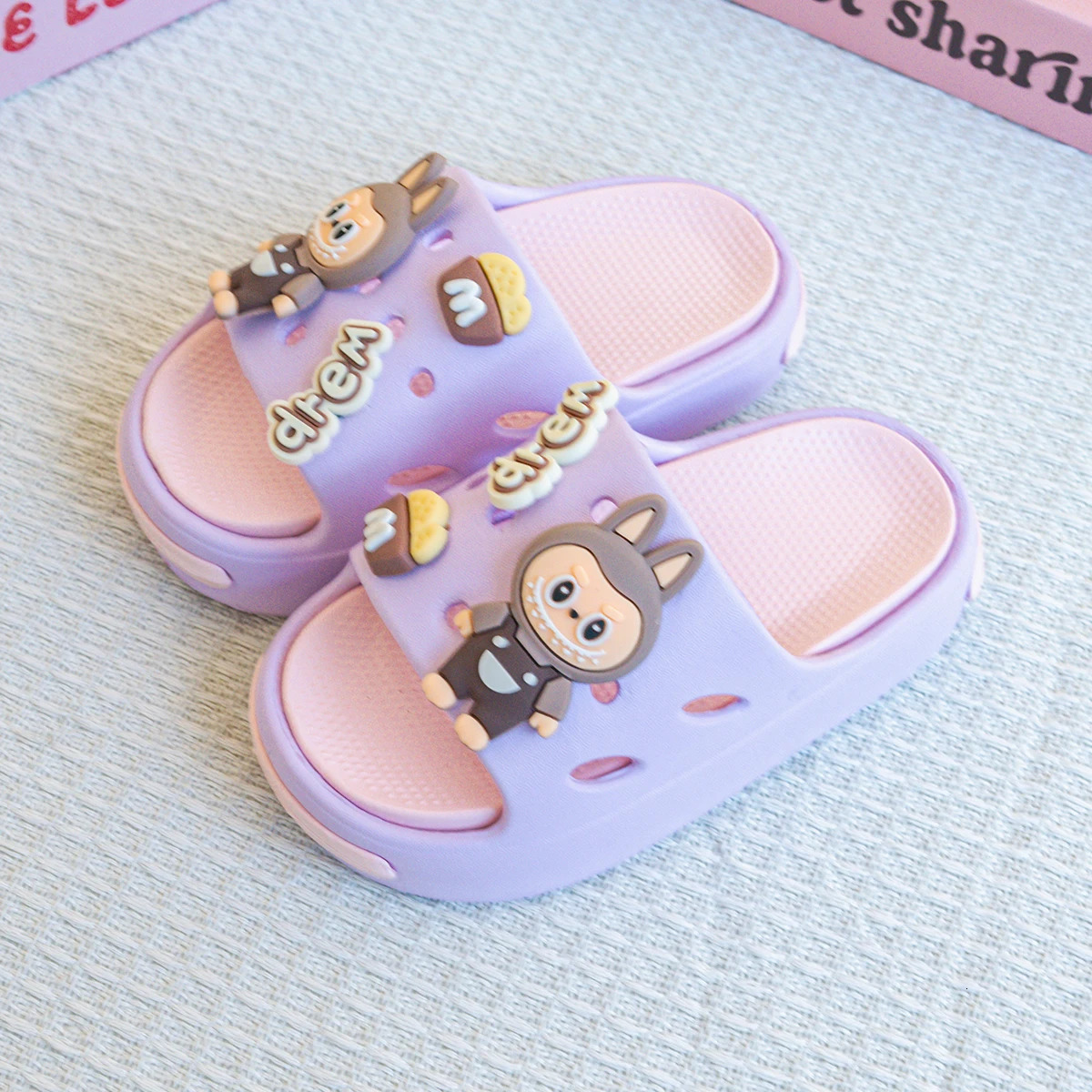 Cartoon Letter Labubu Versatile Eva Slippers for Boys and Girls Fashionable Double-Piece Soft-Soled Non-Slip Sandals 250529