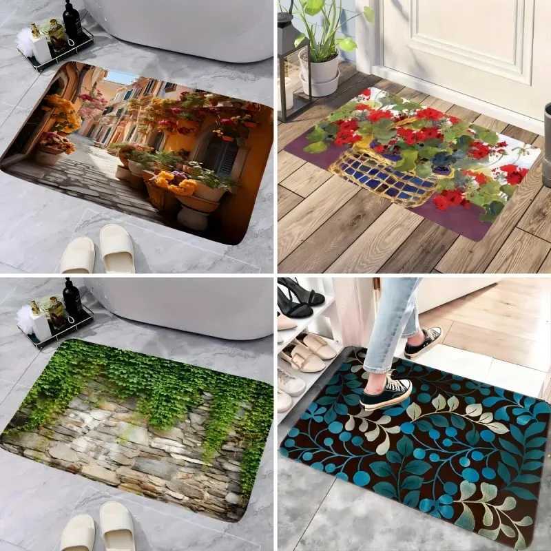 Tapis de bienvenue à motif de plantes et de fleurs, paillasson d'intérieur doux, lavable, pour sol d'entrée, décoration de salle de bain et de ch
