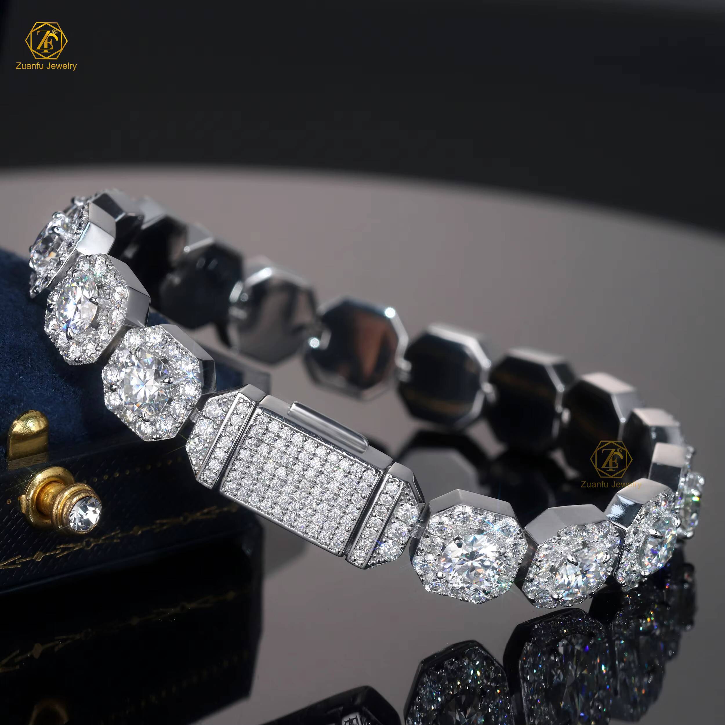 Cheap Hip Hop Iced Out D Color White VVS 925 Sterling Silver 65MM Moissanite Diamond Men 11mm Width Tennis Chain Bracelet