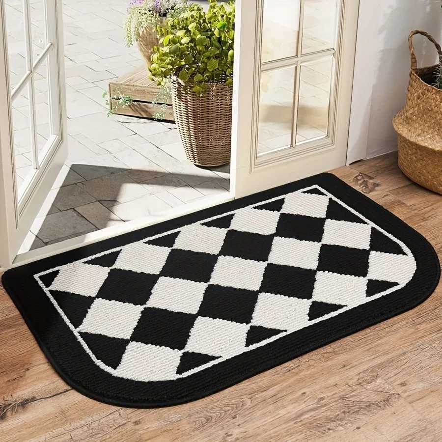 High-Quality Polyester Plaid Semi-Circular Entrance Mat Non-Slip Bath Rug Super Absorbent Modern Style Universal Setting M251201