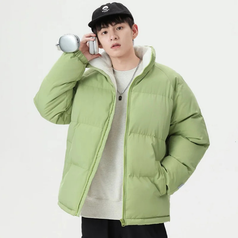 Winter Mens Lamb Fleece Jacket Loose Thick Plus Size Padded Coat Solid Color Fashion Stand Collar Warm Wadded 251128