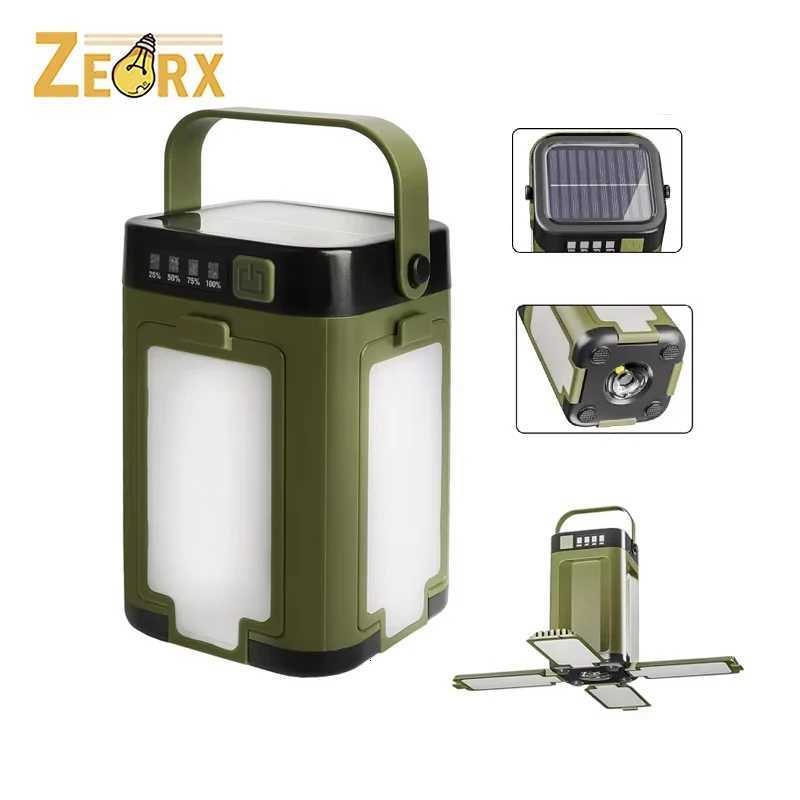 Solar Camping Lantern with Power Bank Function 6 Modes USB-C Rechargeable Flexible 3/4 Panels Tent Light for Emergency Fishing M251201