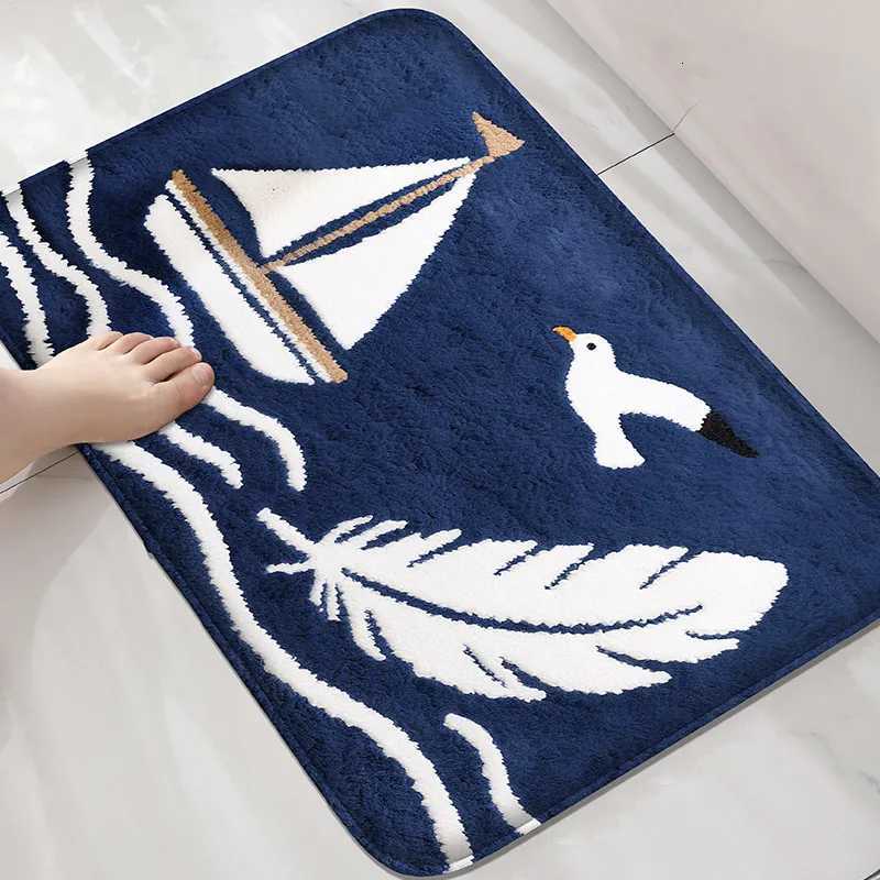 Voilier bleu salle de douche petit tapis toilette tapis de sol absorbant tapis de décoration de la maison tapis de porte de salle de bain lavable