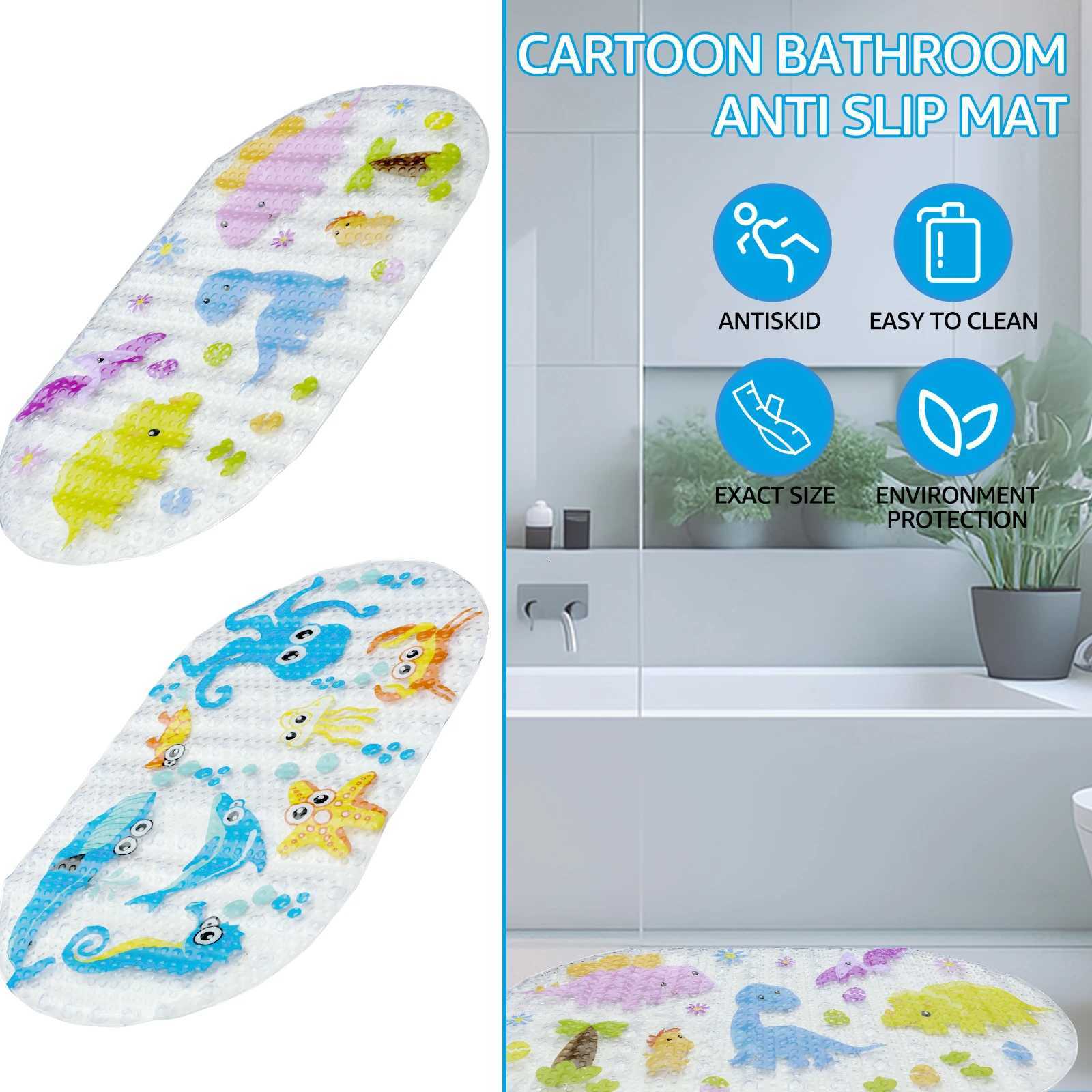 Kids Cartoon Non Slip Bathroom Mat PVC Baby Bath Mat with Suction Cup 69x39cm Oval Baby Bathroom Shower Mat for Household Bath M251201-image-1086783309