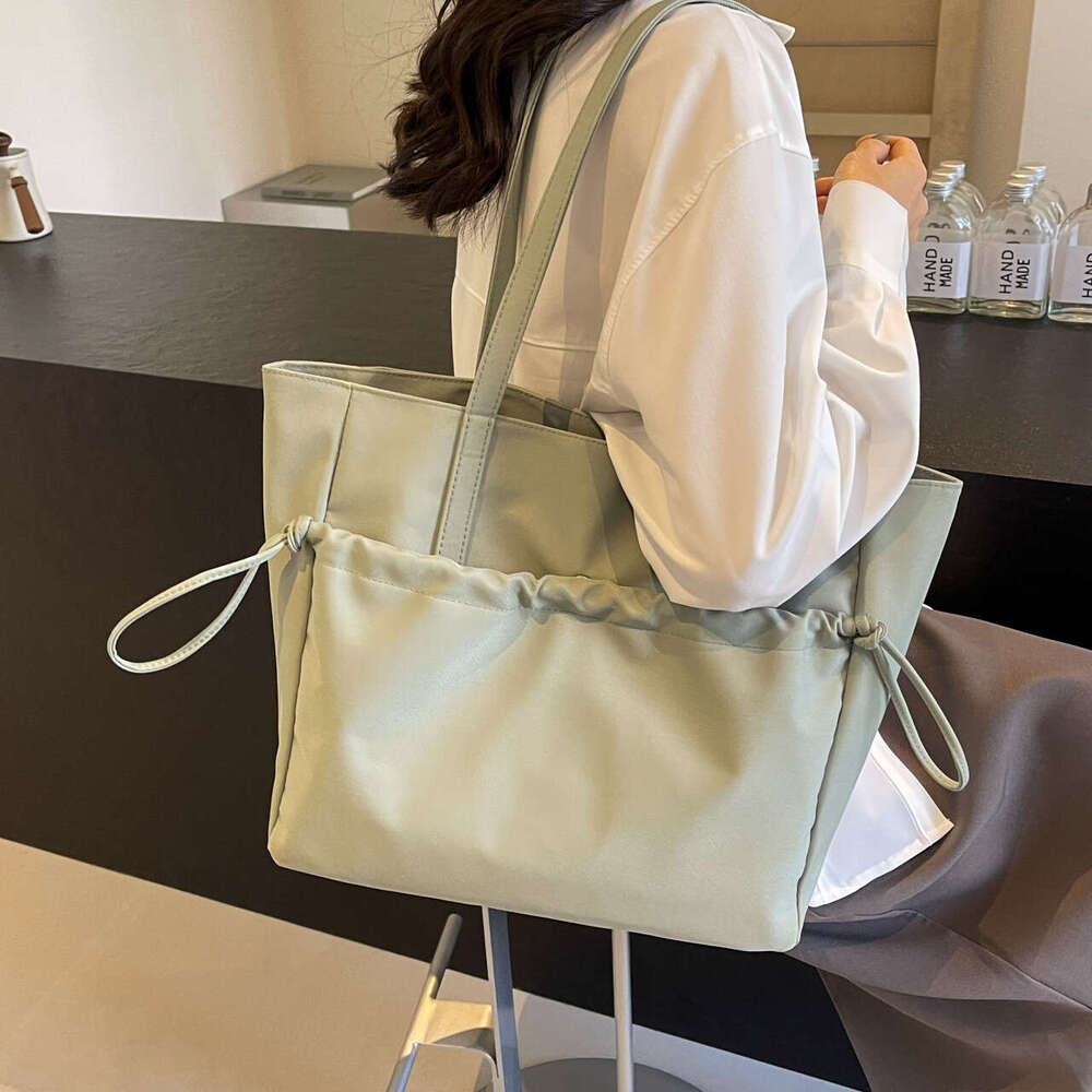 Minimalist for Women, Commuting Large Capacity Shoulder Bag, Student Class Handbag, Drawstring Nylon Tote Bag