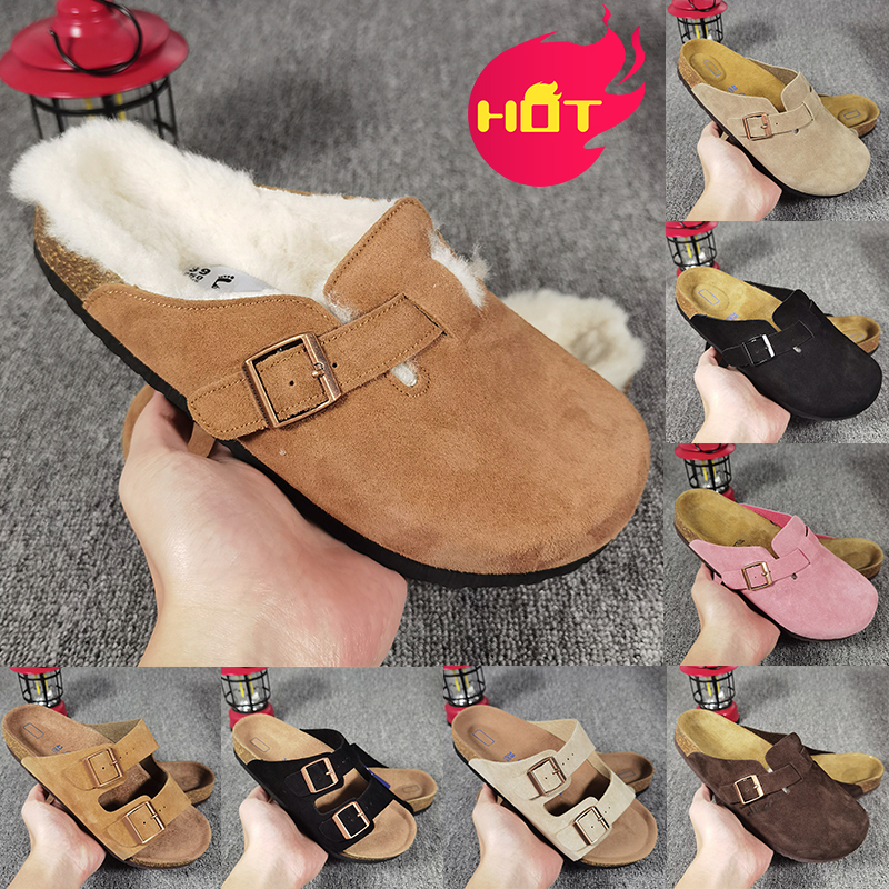 Designer Clog Sandals Winter Boston shearling Clogs Slippers Cork Flat Summer Fashion Genuine Leather Slide Favourite Beach Casual Shoes Women Me-image-928500008