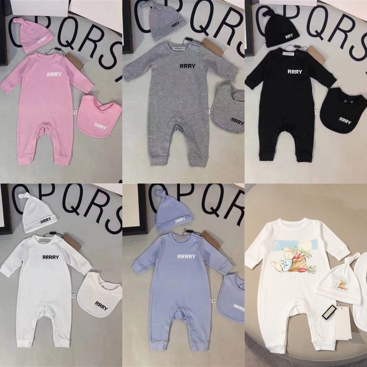 Baby Rompers Boys Girls Designer Infants Jumpsuits Kids Clothes Children Clothing Luxury Black Blue Bear Printed Navy White Pink-image-1018679295