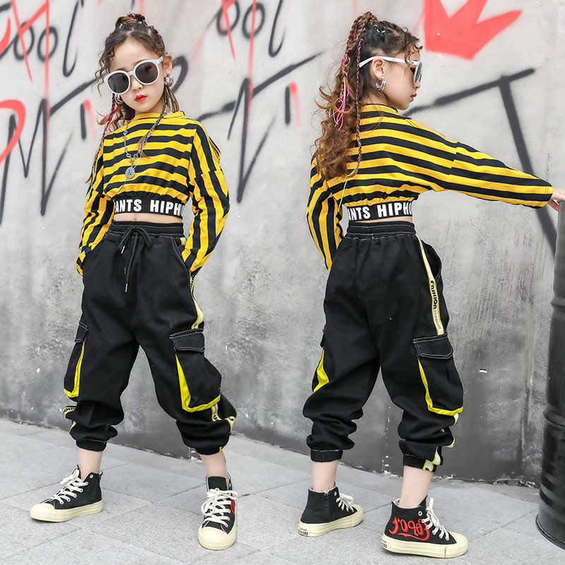 Girls&#039; Striped Crop Top Jazz Dance Outfit Hip Hop Street Dance Suit Children&#039;s Cool Jazz Performance Costume L251201-image-589680809