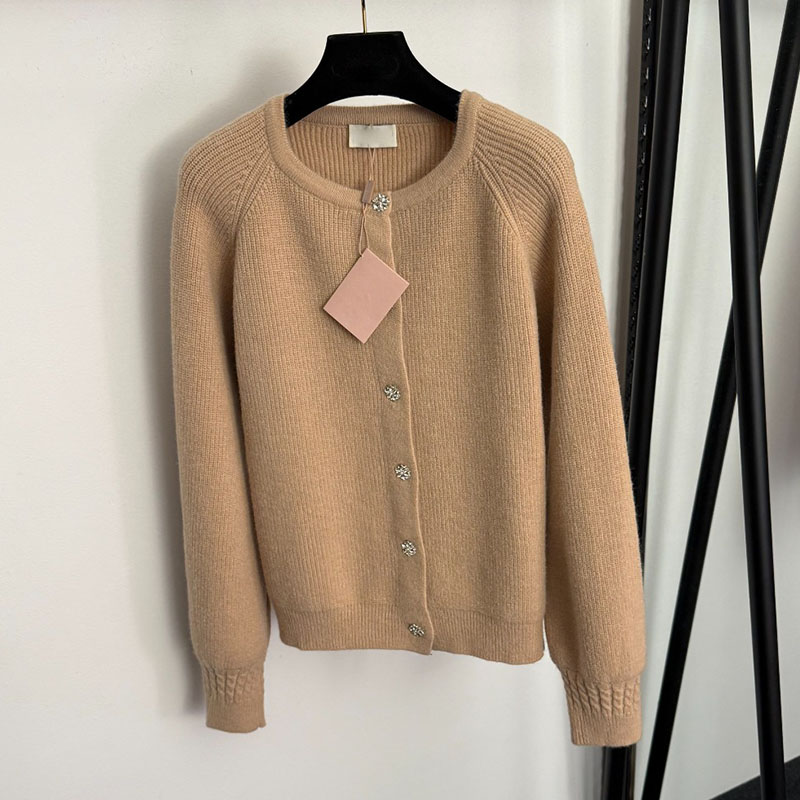 Cardigan de luxe pour femmes, boutons en strass, pull d'extérieur, col rond, élégant, décontracté, tricoté