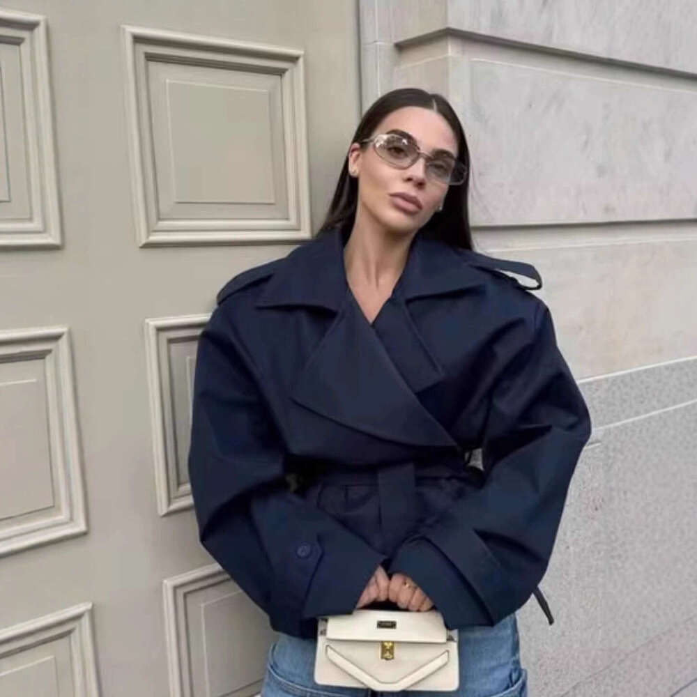 European And American Style Women S Autumn New Casual Turn Down Collar Lace Up Loose Trench Coat Jacket Luxury Designer
