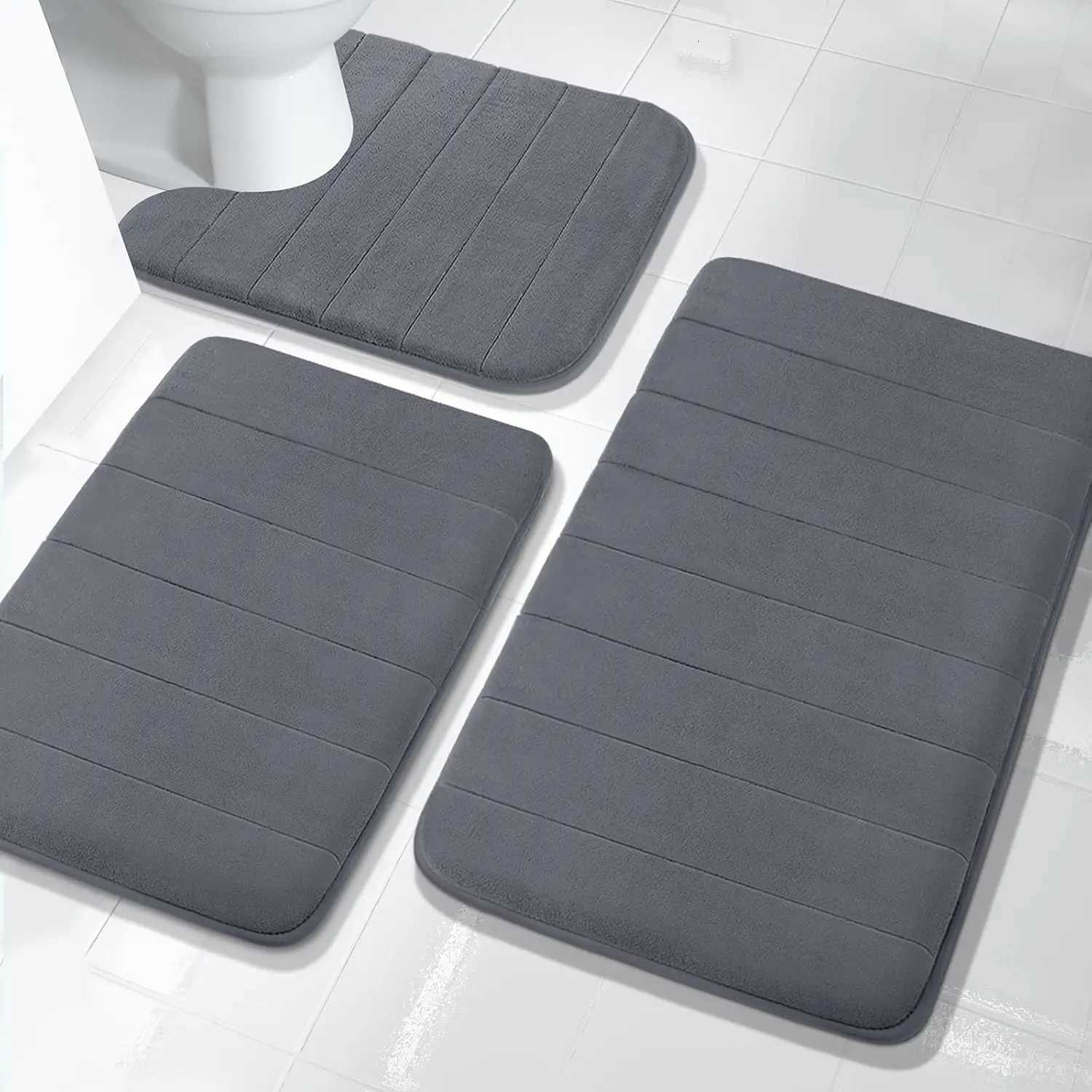 3Pcs Memory Foam Bath Mats Set 40x60CM 50X80CM Rectangle and U-Shaped Bathroom Rugs Non-Slip Soft Water Absorption Toilet Mats M251201-image-1086781570