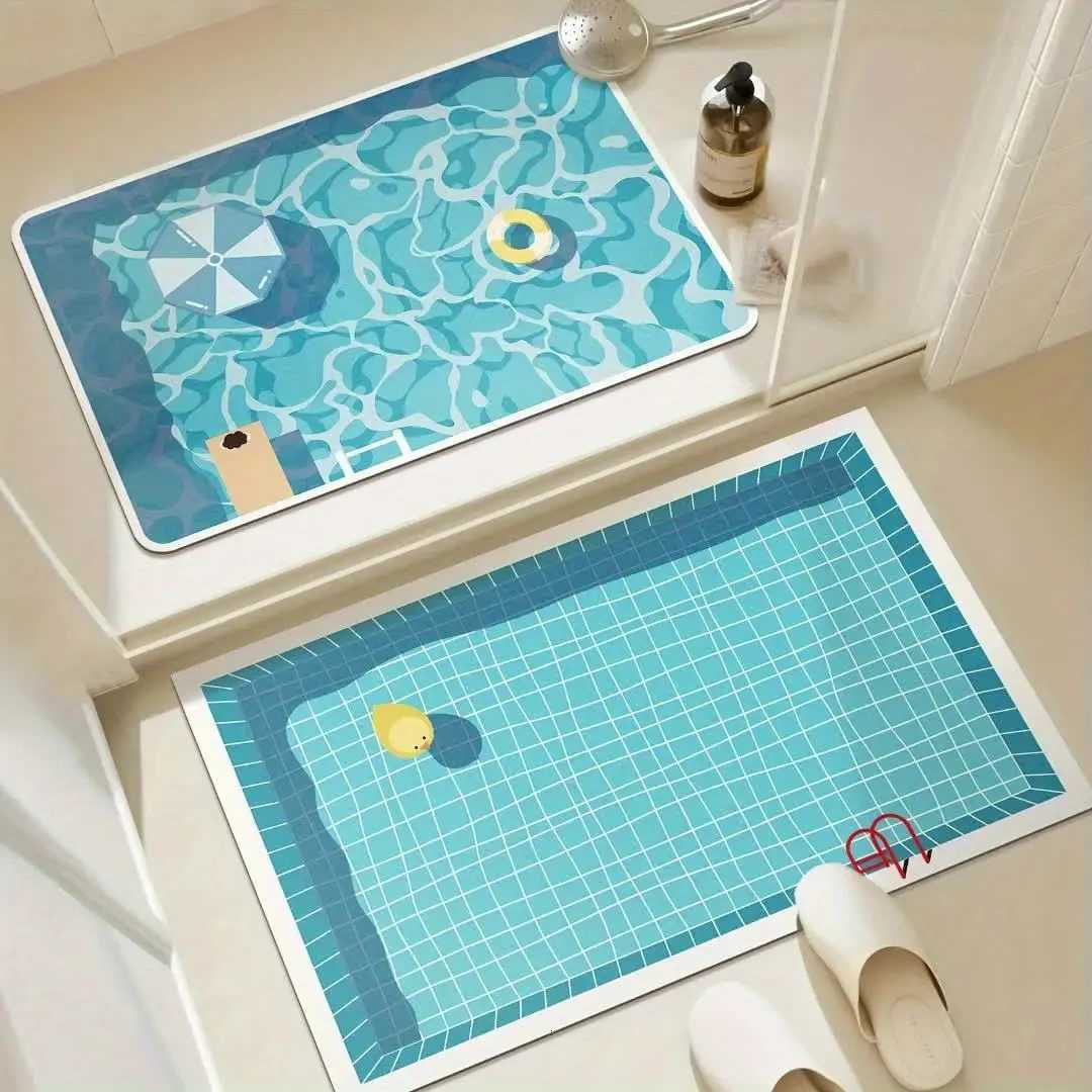 Ins Style 3D Pool Pattern Bathroom Mat Diatom Mud Absorbent Quick Drying Non-Slip Foot Mat for Bathroom Entry M251201-image-1086782029