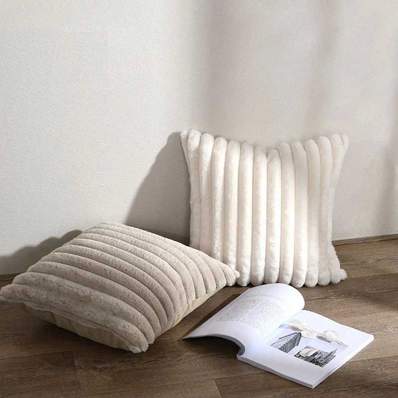 1pc Plush Decorative Throw low Cover Fuzzy Striped Soft Throw low Covers Cushion Covers for Sofa living ro Bedro H251201-image-1086791204