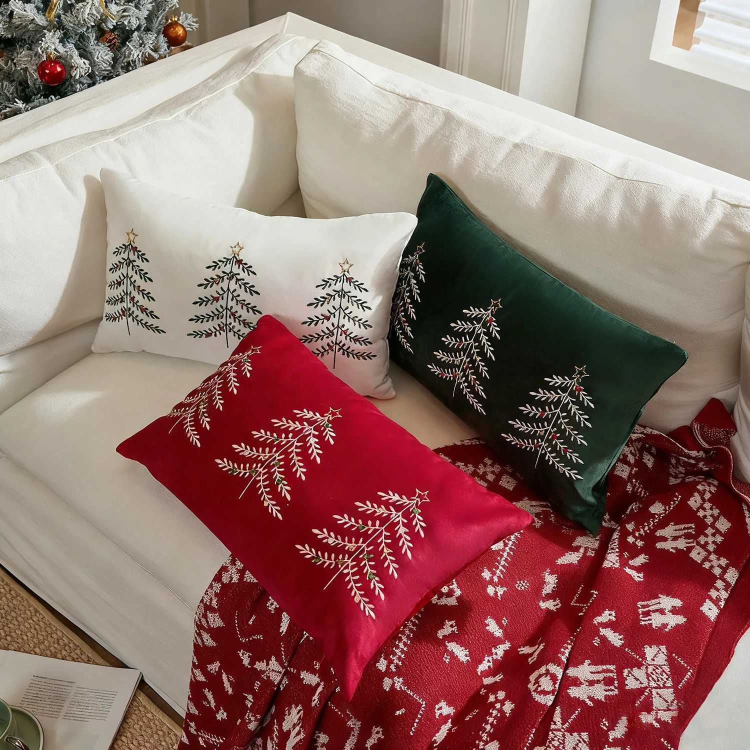 30x50cm lowcase Embroidered Christmas Tree Decorative Cushion Cover Lumbar Accent Throw low Cover Bed Xmas Holiday Decor H251201-image-1086790742