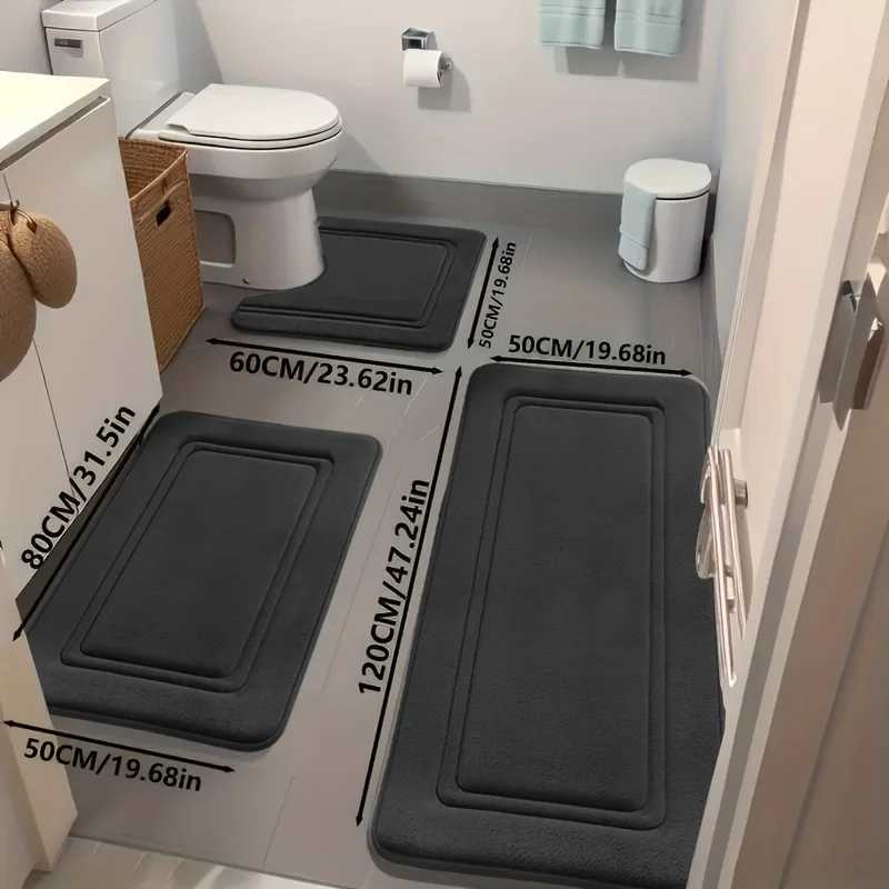 Ensemble de 3 tapis de salle de bain antidérapants, doux et absorbants, pour zone de lavabo des toilettes, plusieurs tailles, tapis de sol de sal