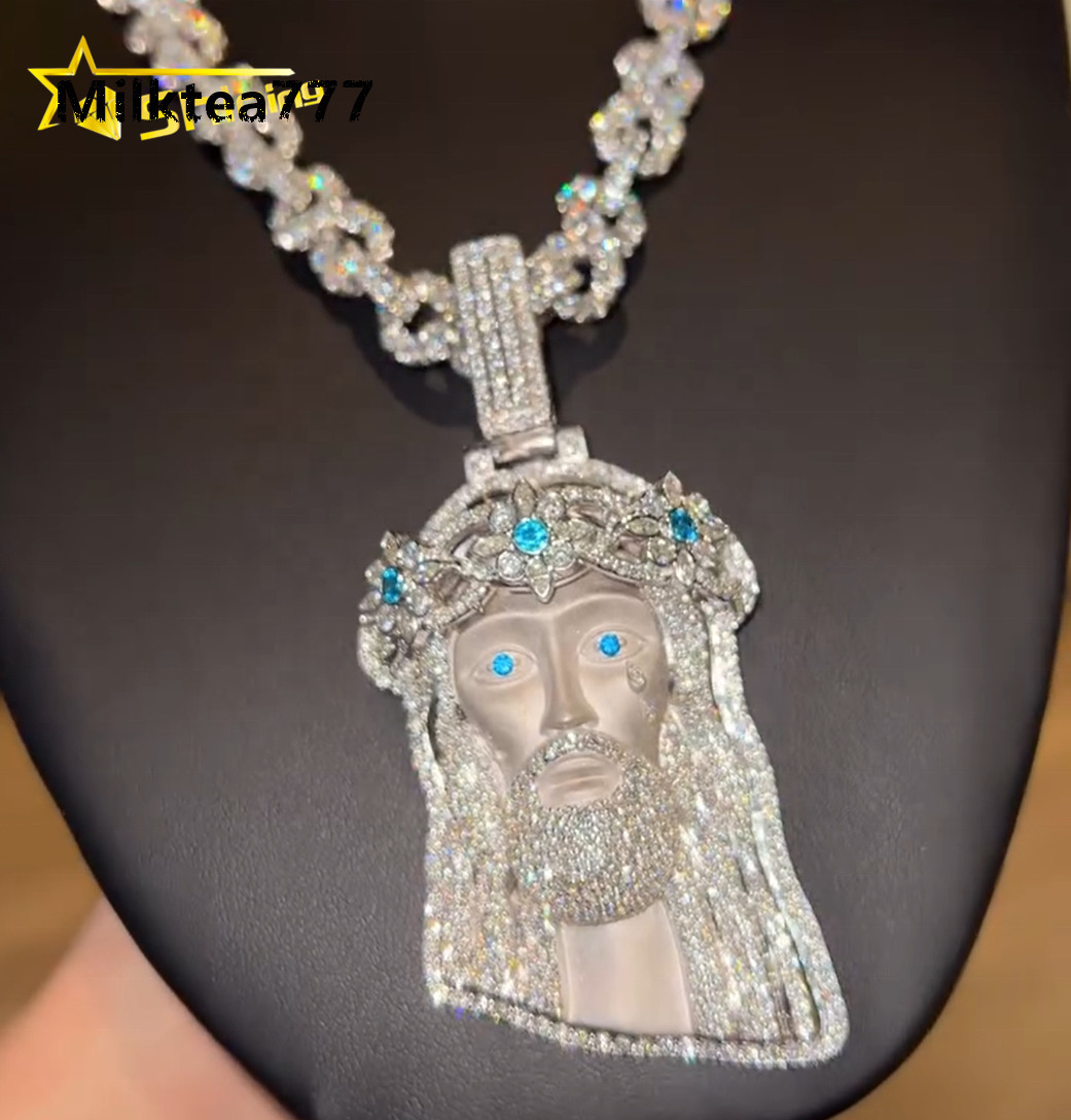 Custom Fine Jewelry Pass Diamond Tester Customized 3D Luxury Jewelry 925 Silver White Gold Iced Out VVS Moissanite Jesus Pendant