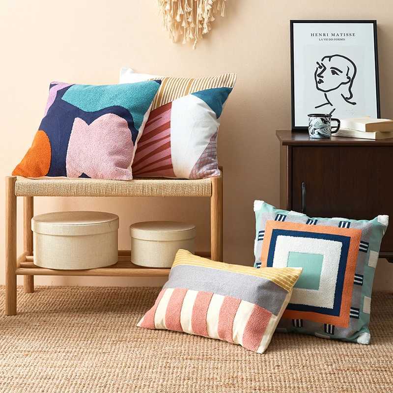 Cushion Cover 45x45cm/30x50cm Abrstract Getric low Cover Soft Cozy He Decoration for living ro Kids Ro Color Block H251201-image-1086778944
