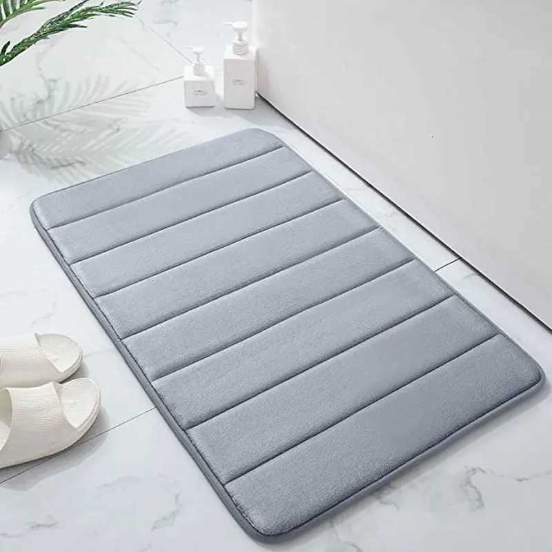 Memory Foam Striped Solid Color Floor Mat Bathroom Non-Slip Absorbent Mat Bathroom Toilet Foot Mat M251201-image-1086781826