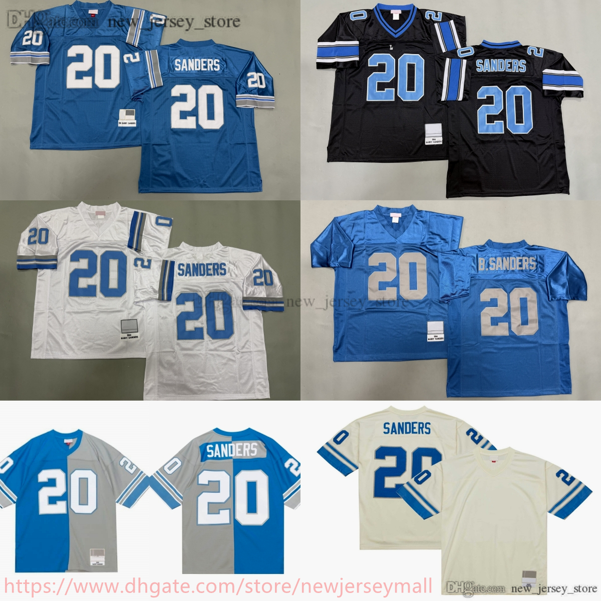 Custom S-6XL 1994 Throwback Football 20 Barry Sanders Jersey Classic Retro Stitched Uniform Jerseys Breathable Sport Vintage Wear Shirts