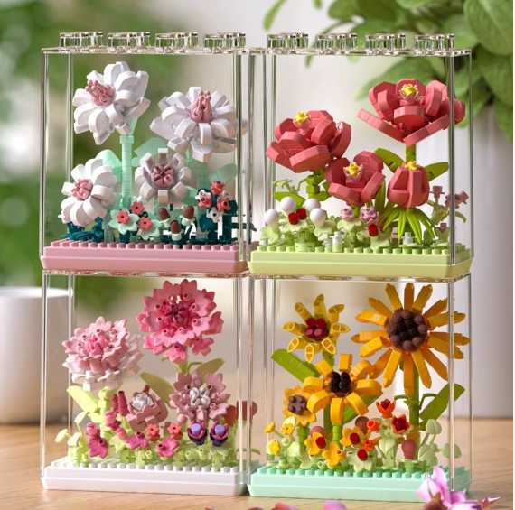 Qimeng Flower Box Potted Bouquet: Everlasting Flower Puzzle Set with Sunflowers and Carnations, Children's Assembly Toy for Childrens Toys G-image-1083534764