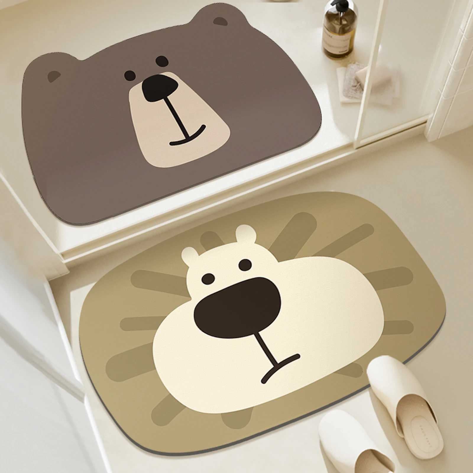 Rubber material super anti slip bathroom mat absorbent quick drying foot mat cartoon bear and lion printed door mat M251201-image-1086782126