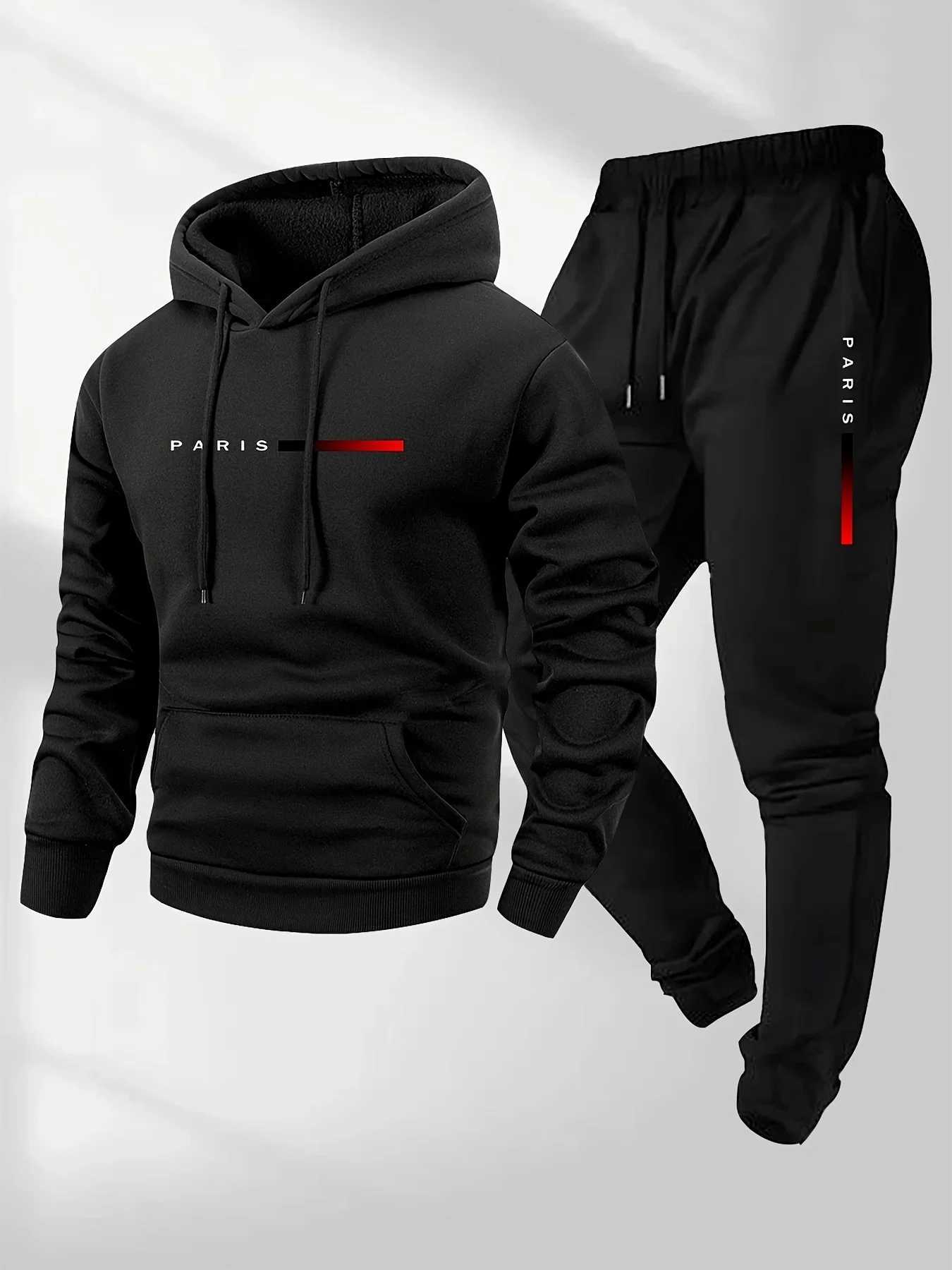 Paris letter printed sweatshirt set mens wool hooded sweatshirt pants set spring and autumn winter warm casual sportswear set M251210