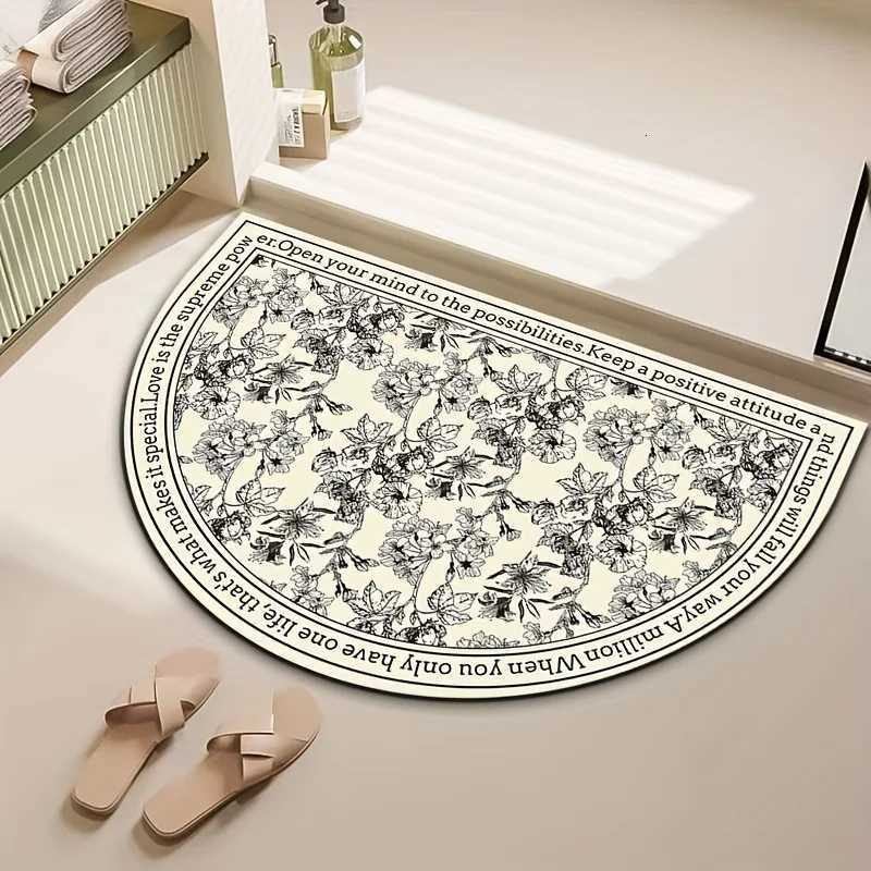 VIKAMA semi-circular floral diatomaceous mud bathroom carpet quick suction anti slip washable shower room entrance mat M251201-image-1086782019