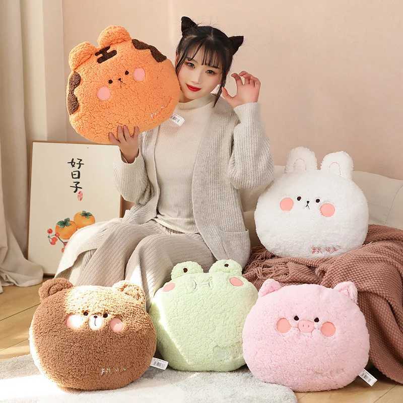 Hot 35x27cm Kawaii Bear Rabbit Frog Tiger Pig Plush Toys Cartoon Stuffed Soft low Back Sofa Cushion H251201-image-1086790398