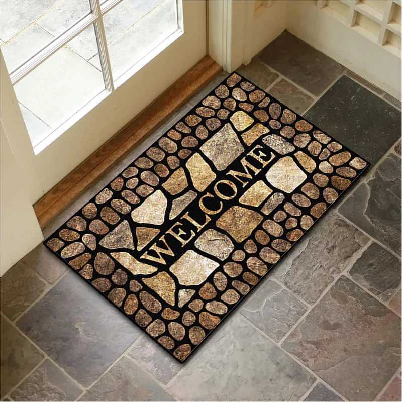 VIKAMA Tapis de Sol en Velours Cristal Pierre Grain de Bois Tapis de Porte d'entrée Tapis de Pied antidérapant décoration de la Maison Petit Tapi