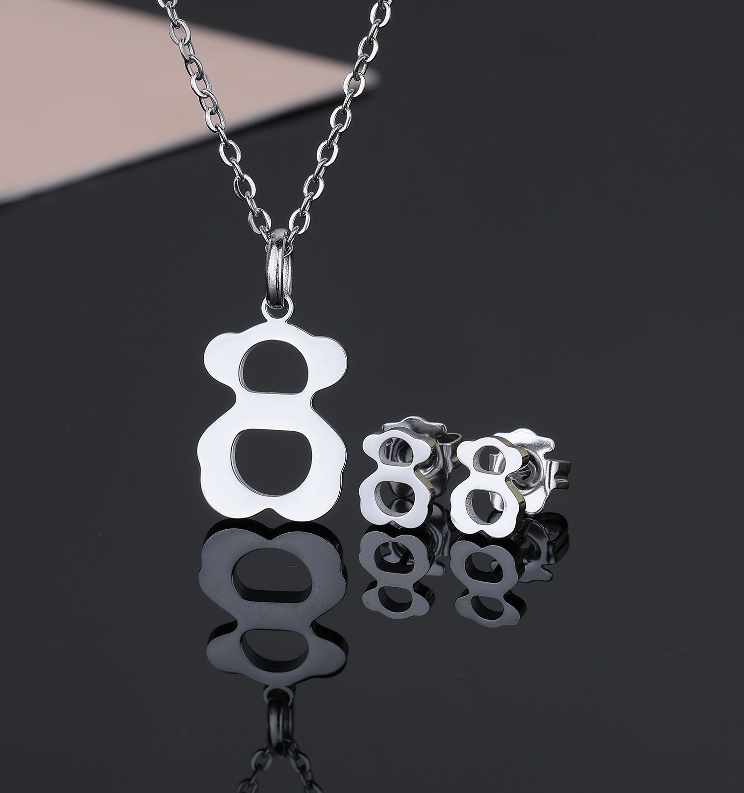 New Fashion Women Girls Silver Rose Gold Stainless Steel Span Bear Animal Hollow Simple Heart Pendant Earrings Jewelry-image-1086764678