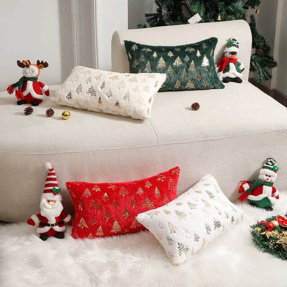 Christmas Foil Print Decorative Cushion Cover Plush Soft lowcases for Living Ro Sofa and Bedro 30x50 Throw low Cover H251201-image-1086790753