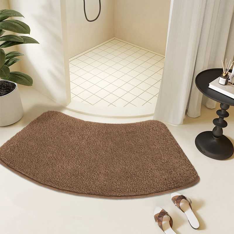 Solid color thick furry arched shower room absorbent floor mat soft fur foot mat bathroom mat non-slip mat M251201-image-1086780046