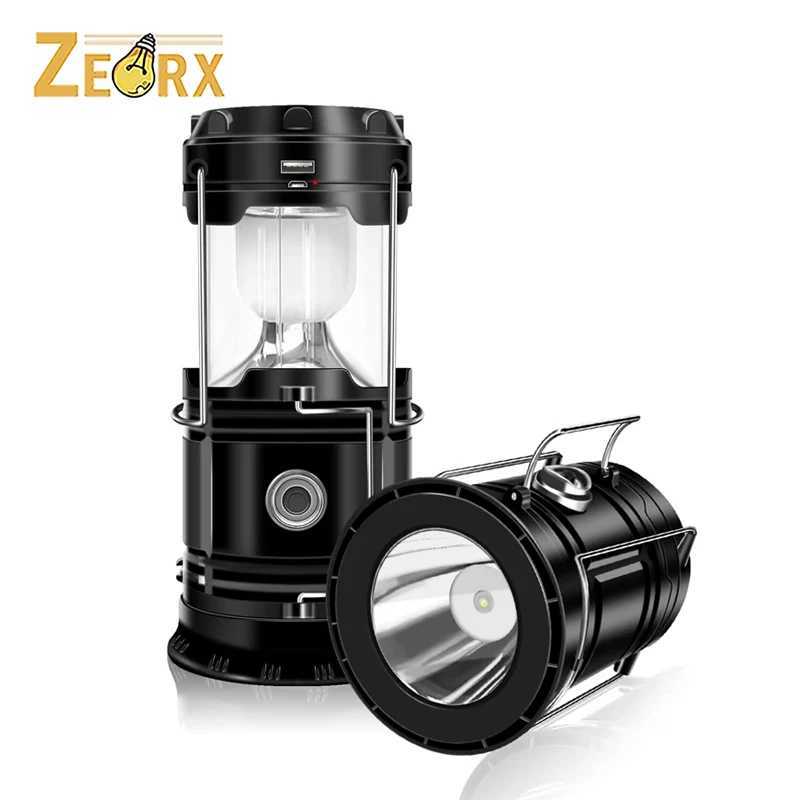 2-in-1 Solar Camping Lantern Flashlight 300LM Dual Charging USB/Solar with Power Bank IPX4 Waterproof for Outdoor Emergency M251201