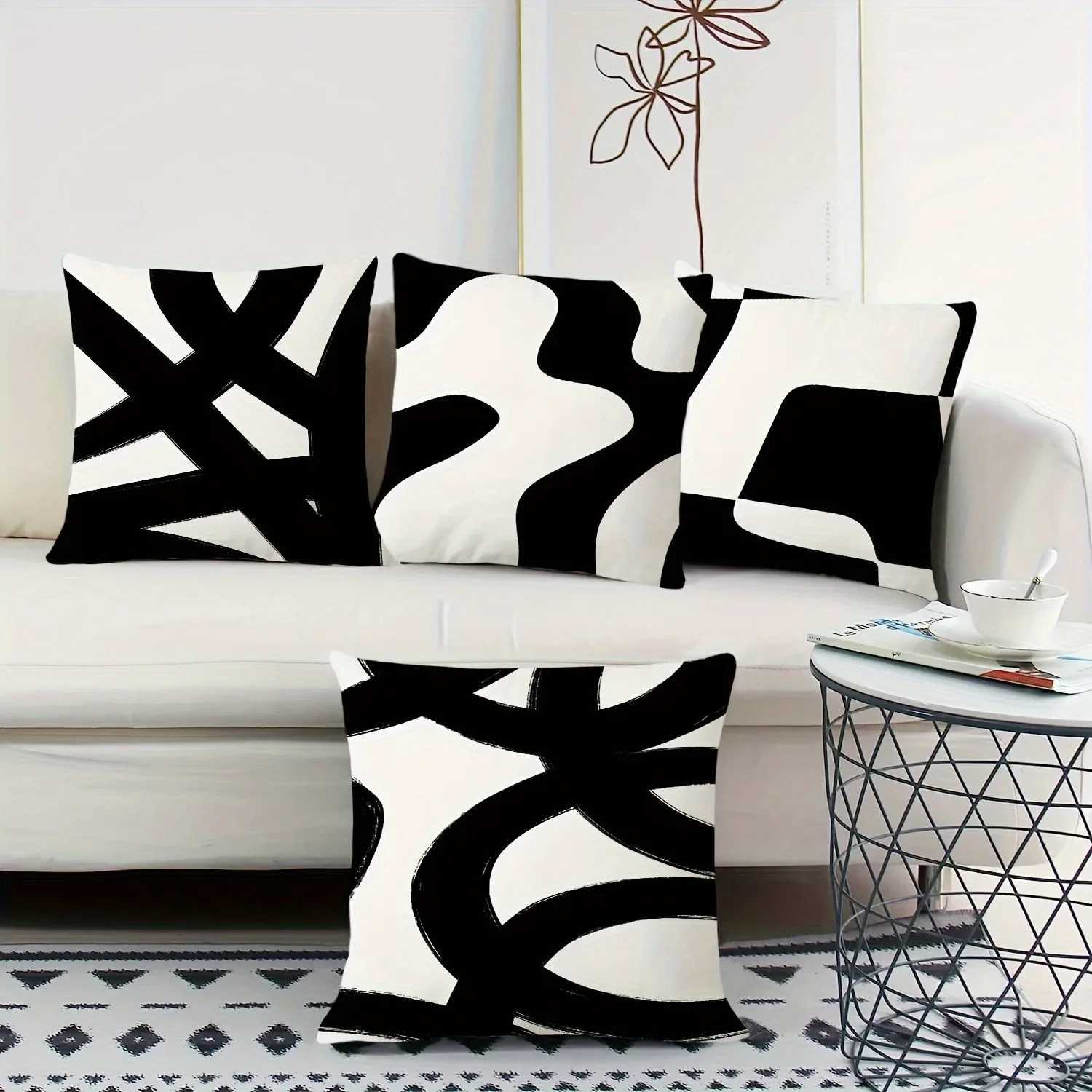 Abstract simple black line printed lowcase living ro sofa chair cushion cover he ro decoration without low core H251201-image-1086790530