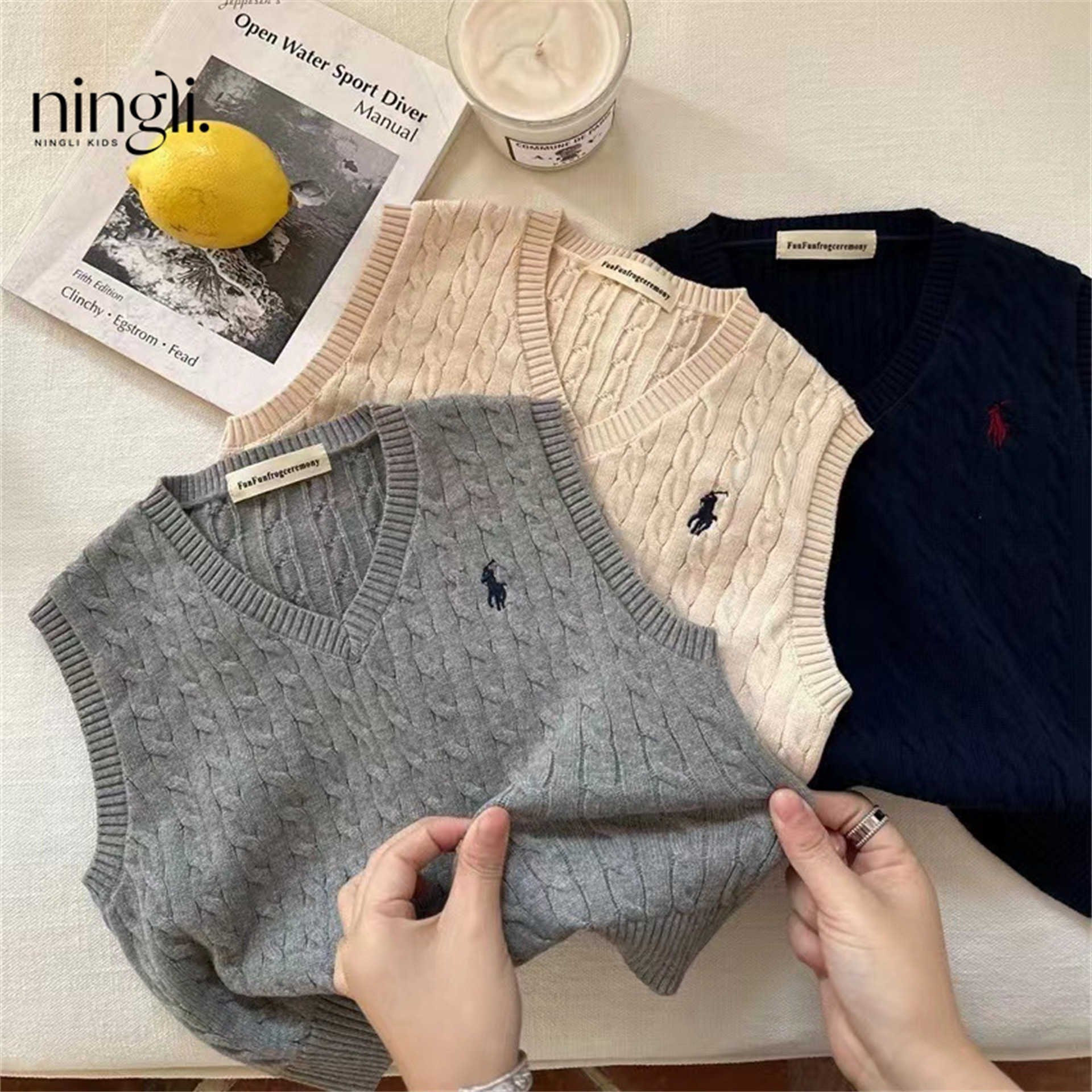 Ningli Childrens Sweater Vest Boys Autumn New Versatile Top Stylish Baby Knitted Vest Girls Solid Color L251201-image-1086771560