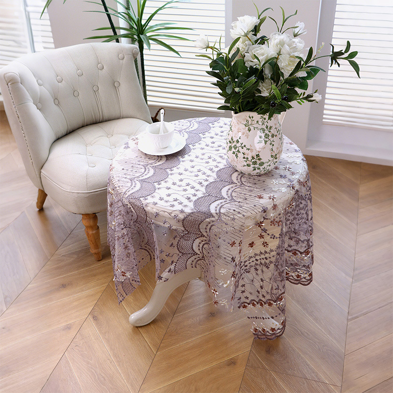 Tablecloth, lace embroidery, handkerchief, photography backdrop, purple coffee table round tablecloth, lace fabric. DR6C01-image-1086761587