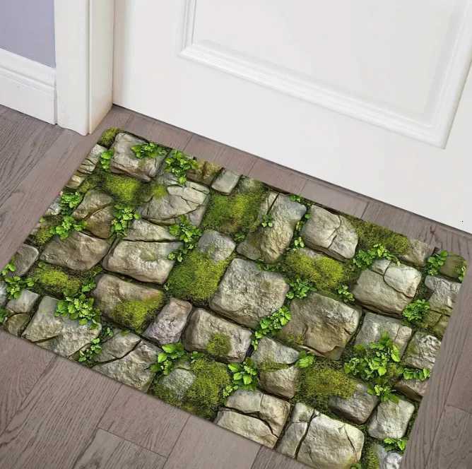 Tapis de sol à motif de mousse texturé en pierre, pantoufles de porte, petite entrée, chambre à coucher, salle à manger et salle de bain, décorat