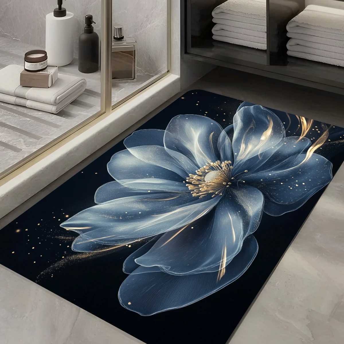 VIKAMA Luxury Blue Flower Bathroom Floor Mat Bathroom Shower Room Water Absorption Quick Drying Carpet Home Decoration M251201-image-1086783787